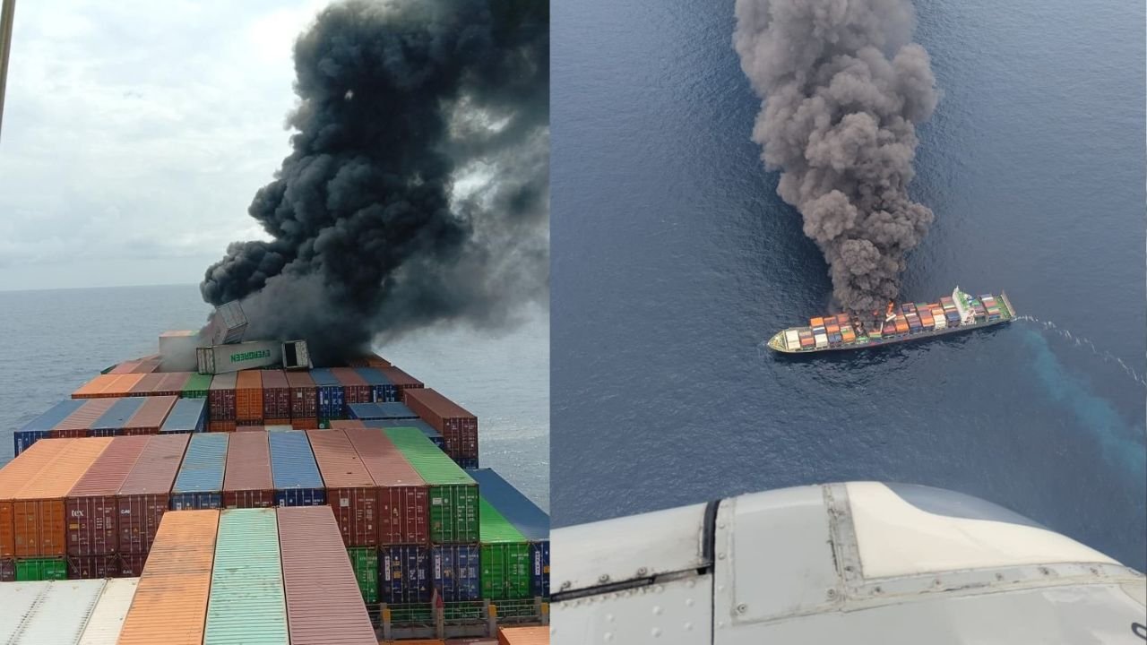 Cargo Ship Fire: केरल के समंदर में मचा हड़कंप, बेपोर तट के पास कार्गो शिप में भीषण आग और धमाके